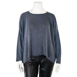 Eskandar Nubby Washed Linen Knit Box Cut Top in Smoke Gray sz O/S